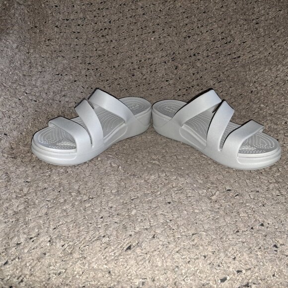 CROCS-Monterey Grey DUAL COMFORT Strappy Wedge Sandals/Slides-Size 10-NWOB - Picture 4 of 8